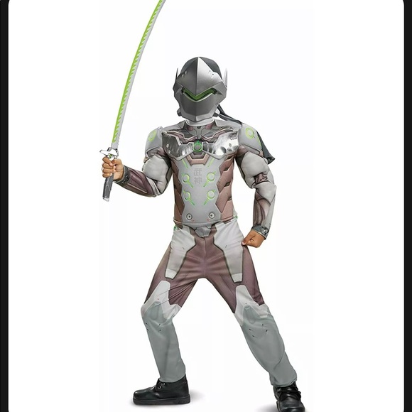 Genji Ninja Costume- padded muscle jumpsuit, kids M/L - Picture 1 of 9
